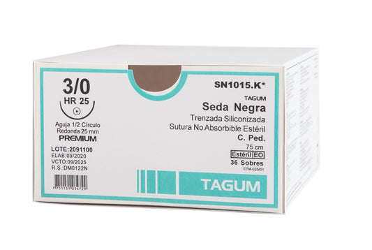 Sutura Seda Negra Trenz. HR 25-7  3/0   Tagum
